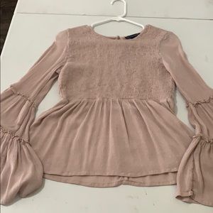 light dusty pink long sleeve ruffled shirt